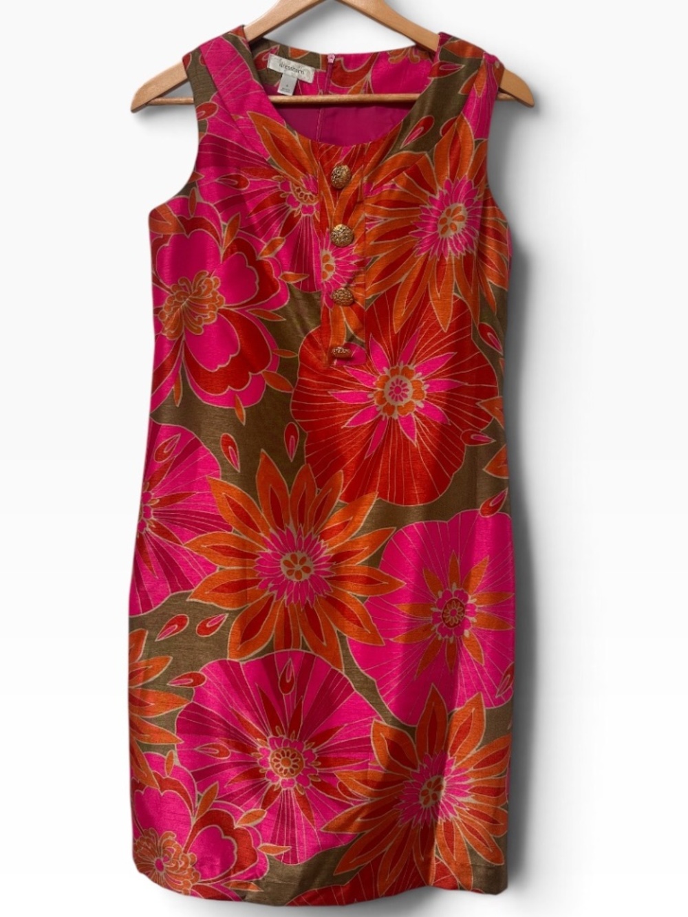 NWT Dressbarn Floral Dupioni Silk Sheath Dress Pink Orange Bronze 6 🌺